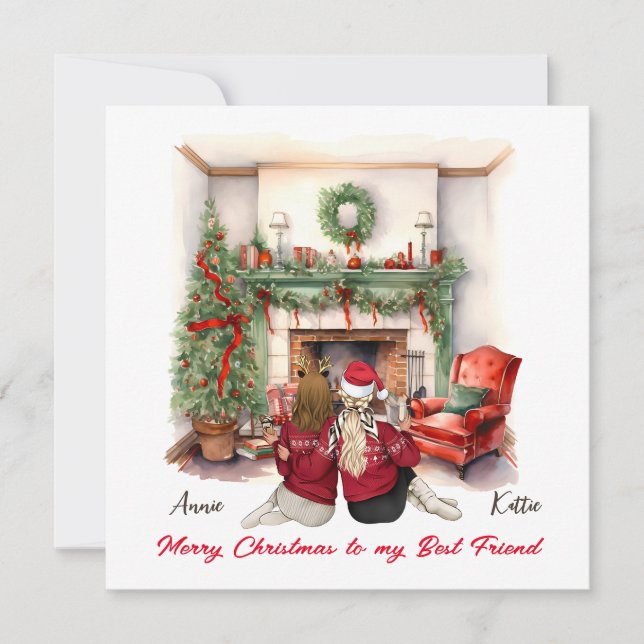 Joyeux Noël fait main Bestie carte de Noël (Devant)