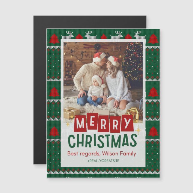 Joyeux Noël famille Carte magnétique mince (Devant / Derrière)