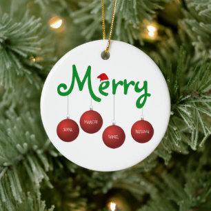 Joyeux Noël Famille de quatre ornements personnali