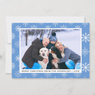 Joyeux Noël Famille Photo Blue Snowflakes Carte
