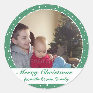 Joyeux Noël Famille Photo Stickers Cercle Vert