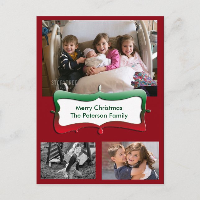 Joyeux Noël Famille Photos Carte postale (Devant)