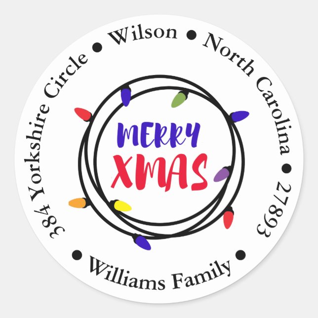 Joyeux Noël Festive Lumières Adresse Sticker (Devant)