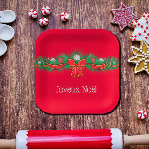 Joyeux Noël - festive red Paper Plate