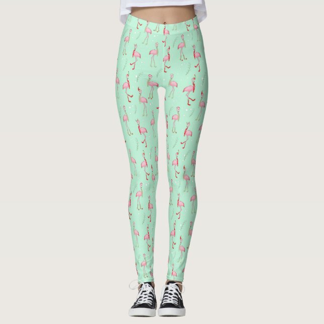    Joyeux Noël Flamingo rose patte Leggings (Devant)