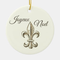 Joyeux Noel Fleur de lis Christmas Ornament