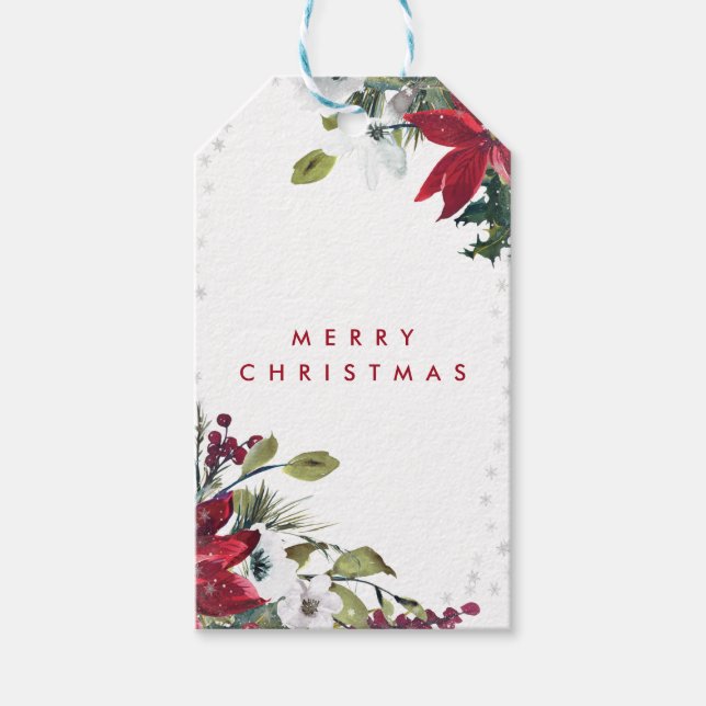Joyeux Noël fleuri hiver étiquettes cadeaux (Devant)