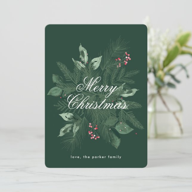 Joyeux Noël floral non photo Carte de vacances (Debout devant)