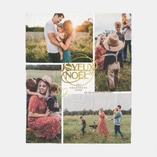 Joyeux Noel French Christmas Four Photo Collage Fleece Blanket