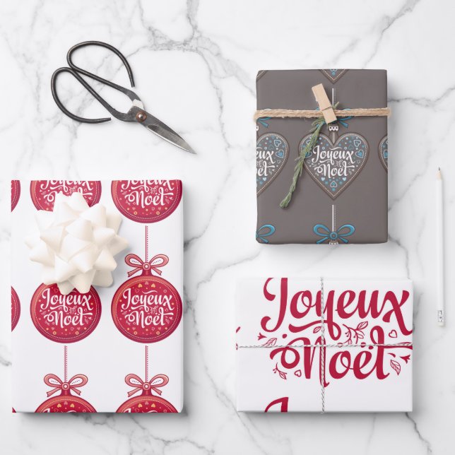 Joyeux Noel French Christmas giftwrap Wrapping Paper Sheet (Front)