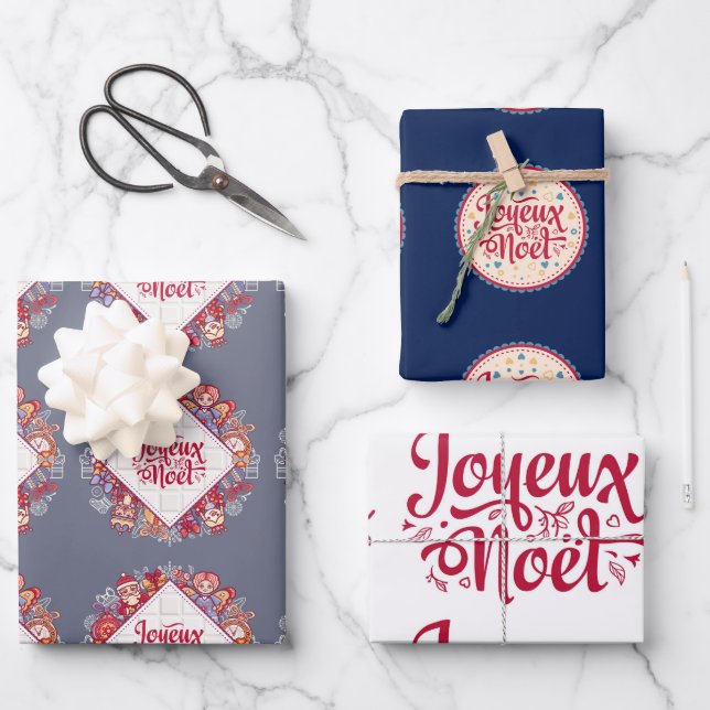 Joyeux Noel French Christmas greeting traditional Wrapping Paper Sheet (Front)