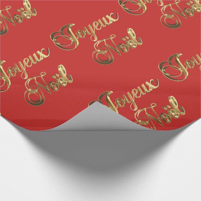 Joyeux Noel French Christmas Red and Gold Wrapping Paper (Corner)