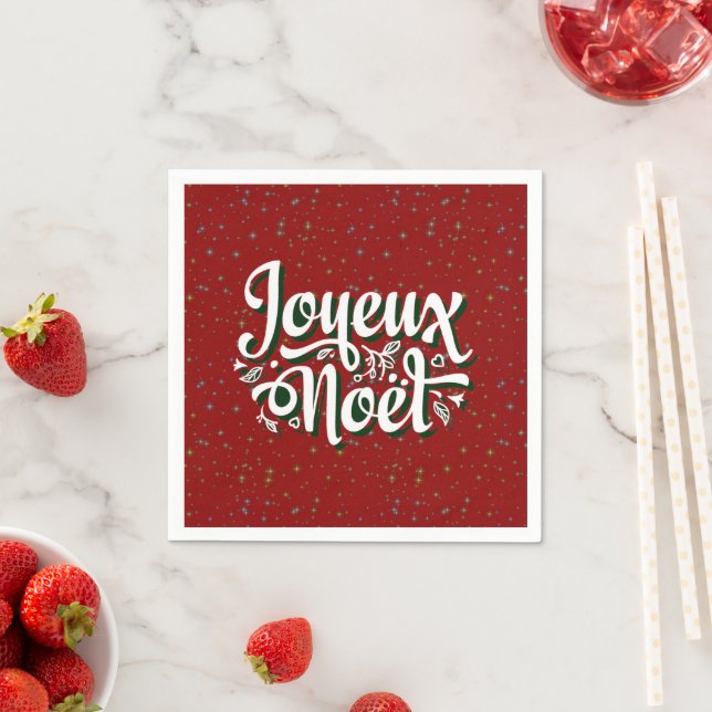 Joyeux Noël French Christmas Text Napkin (Insitu)