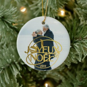 Joyeux Noel French Christmas Two Photos Family Ceramic Ornament