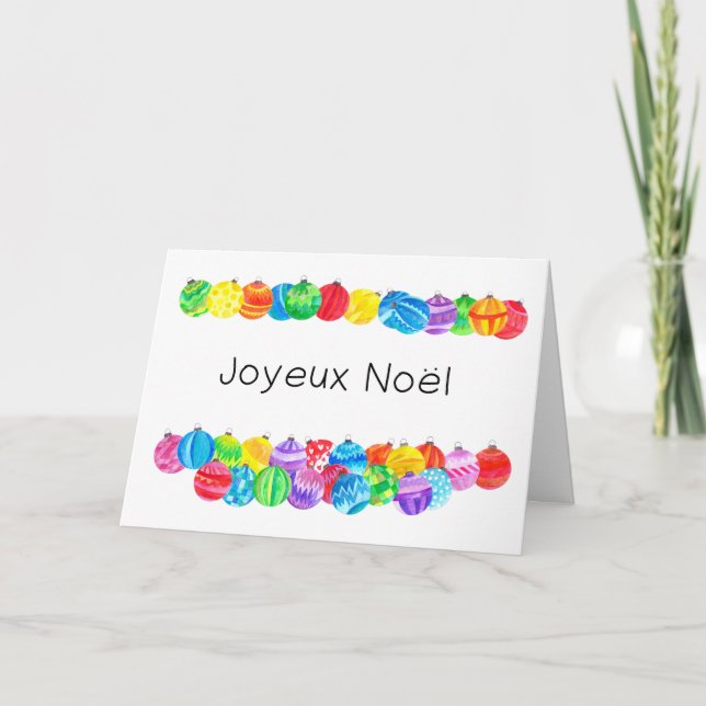 Joyeux Noël French Christmas , watercolor baubles Holiday Card (Front)