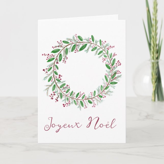 Joyeux Noël, French Christmas Wreath  Holiday Card (Front)