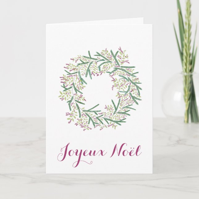 Joyeux Noël, French Christmas Wreath  Holiday Card (Front)