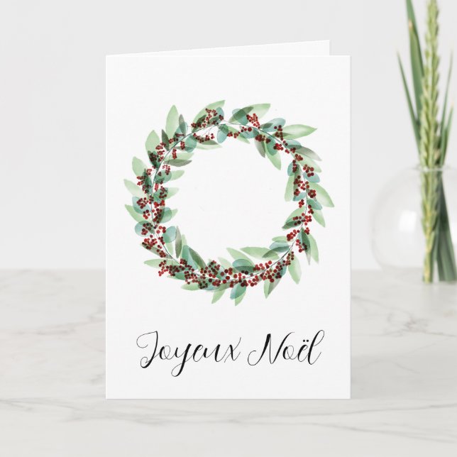 Joyeux Noël, French Christmas Wreath  Holiday Card (Front)