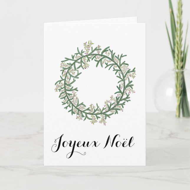 Joyeux Noël, French Christmas Wreath  Holiday Card (Front)