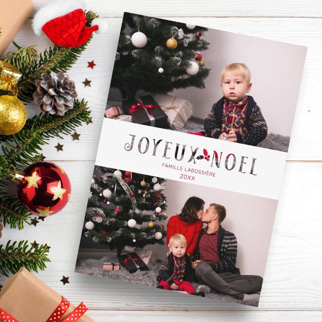 Joyeux Noël French Cut Paper Effect Custom Photo Holiday Card (Creator Uploaded)
