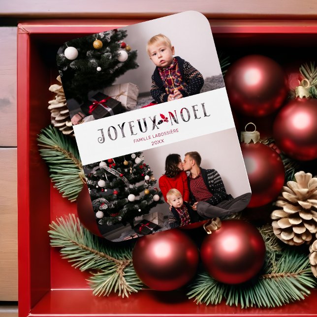 Joyeux Noël French Cut Paper Effect Custom Photo Magnet (Joyeux Noël French Cut Paper Effect Christmas Custom Photo Script Holidays Card. )