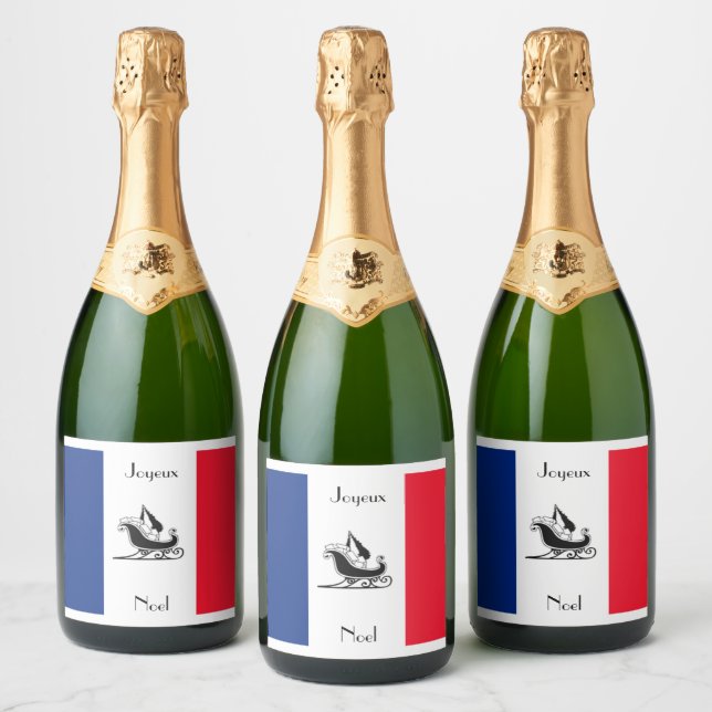 Joyeux Noel French Flag Christmas France Sparkling Wine Label (Bottles)