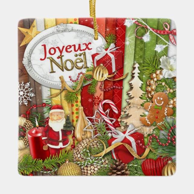 Joyeux Noel ( French Merry Christmas ) Ceramic Ornament (Front)