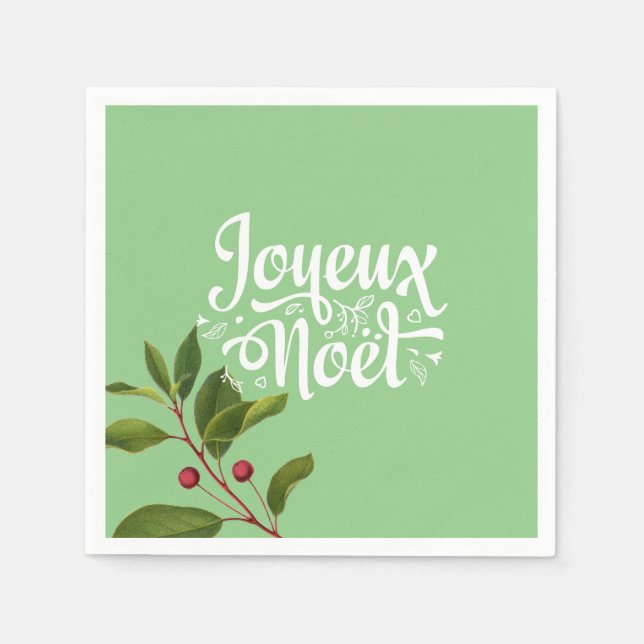 Joyeux Noel French Merry Christmas Red and Green Napkin (Front)