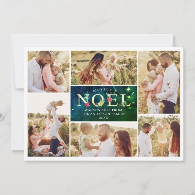 Joyeux Noel French Modern Christmas Photos Collage Holiday Card (Front)