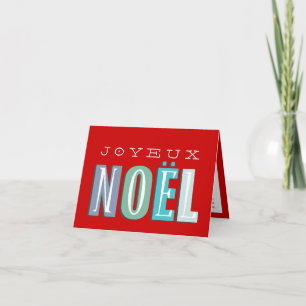 Joyeux Noel funky blue red chic christmas holiday Card