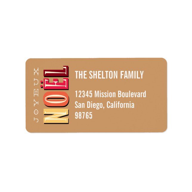 Joyeux Noel funky earth brown Christmas address Label (Front)