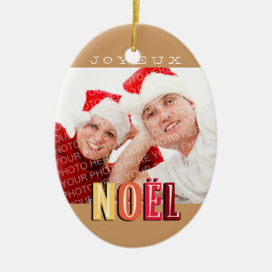 Joyeux Noel funky earth brown christmas holiday Ceramic Ornament