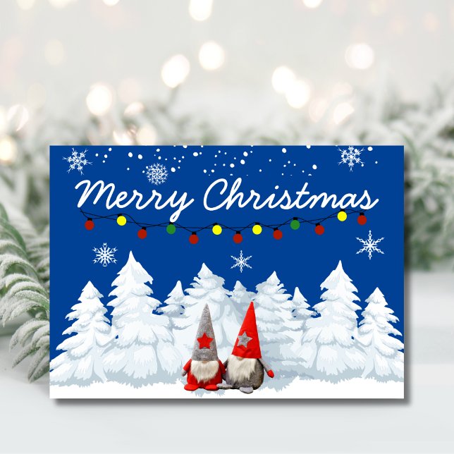 Joyeux Noël Gnomes Snowy Trees Carte de vacances (Créateur téléchargé)