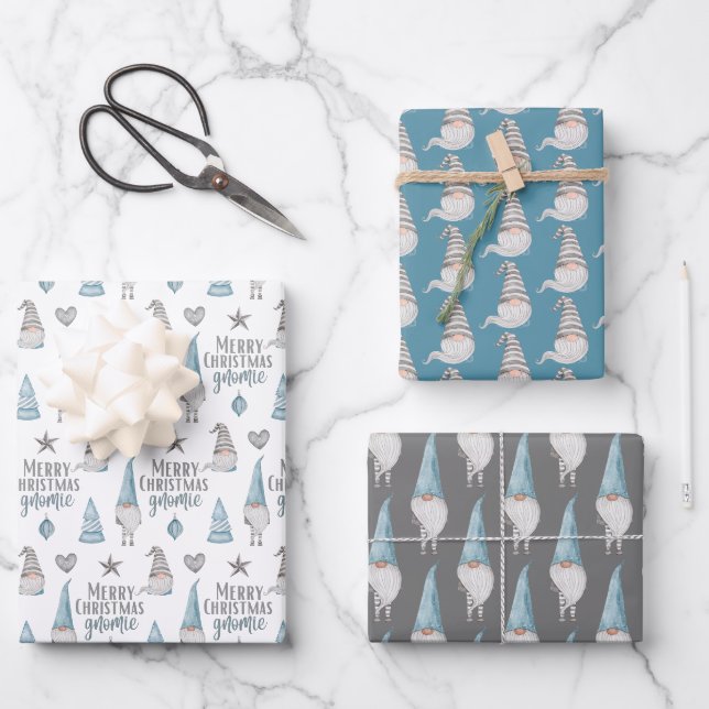 Joyeux Noël Gnomie Enveloppement Feuilles de papie (Recto)