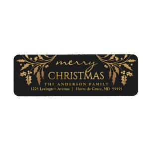 Joyeux Noël Gold & Black Holly Adresse de retour
