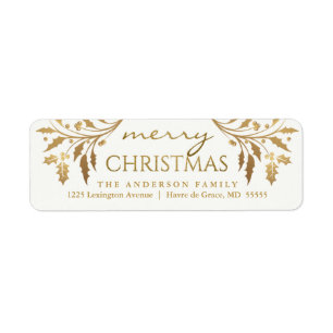 Joyeux Noël Gold Holiday Holly Adresse de retour