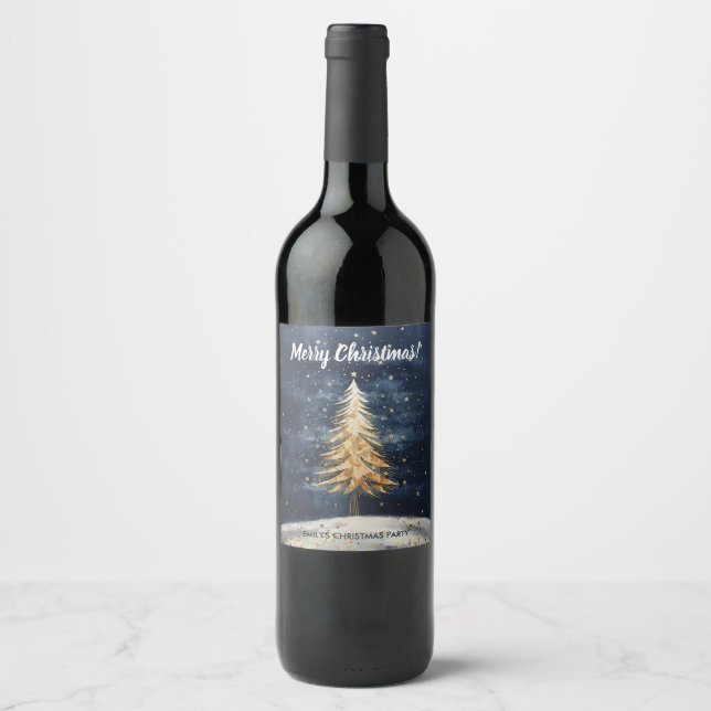 Joyeux Noël Golden Tree Vin Étiquette (Devant)