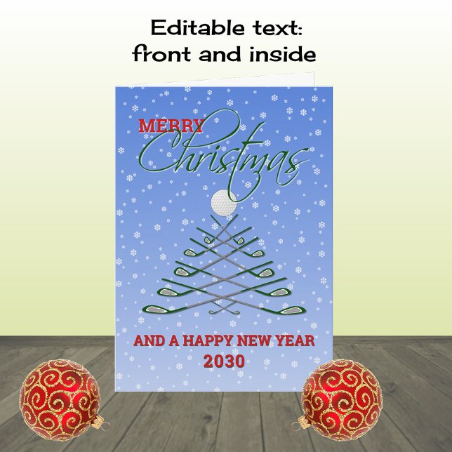 Joyeux Noël golf ajouter année Carte de vacances (Créateur téléchargé)