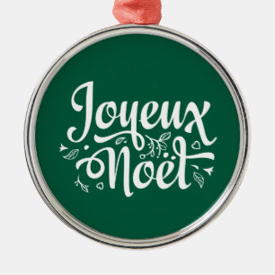 Joyeux Noel Green Metal Ornament