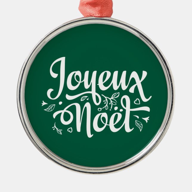 Joyeux Noel Green Metal Ornament (Front)