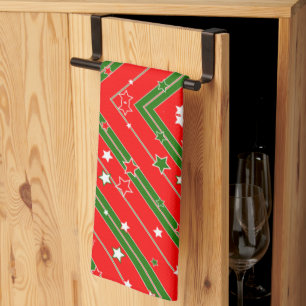 Joyeux Noël Green Red Stars Serviettes de cuisine