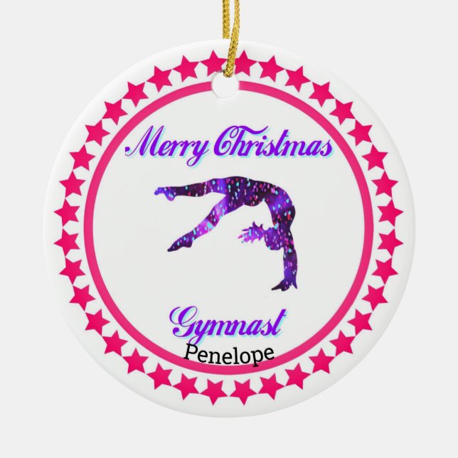 Joyeux Noël Gymnaste Ornement en céramique (Devant)