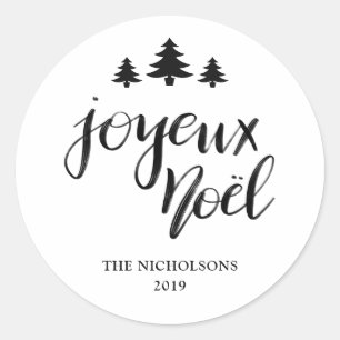 Joyeux Noel   Handwritten Modern Holiday Classic Round Sticker