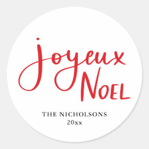 Joyeux Noel Handwritten Red Script Classic Round Sticker