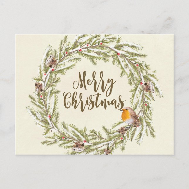 joyeux Noël hivernal robin carte postale (Devant)
