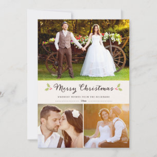 Joyeux Noël Holly Chevron Motif Carte photo