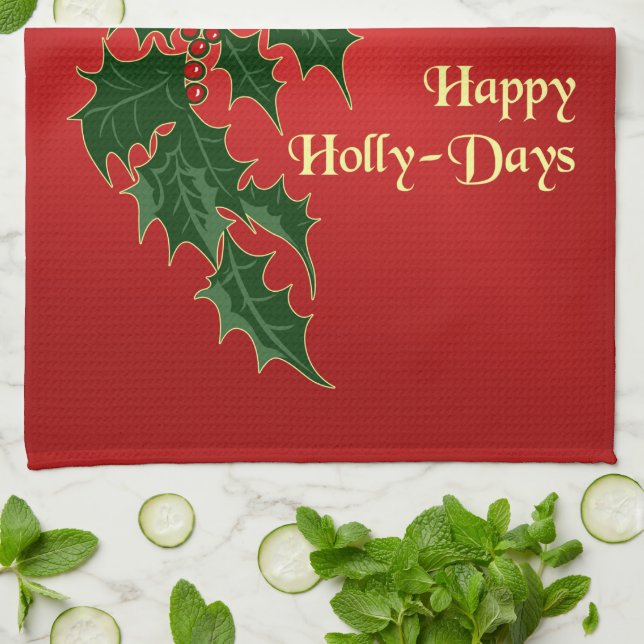 Joyeux Noël Holly-Days serviette de cuisine (Plié)