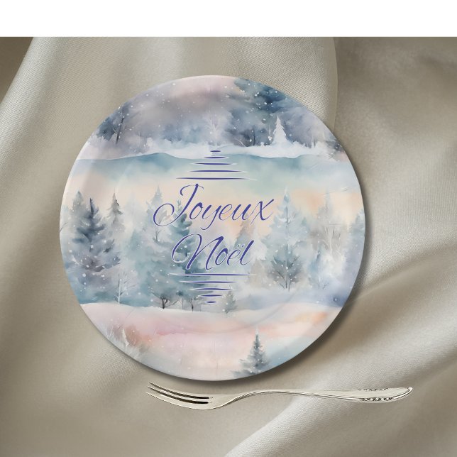Joyeux Noël  in cool hues Paper Plate (Creator Uploaded)