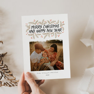 Joyeux Noël Joyeux Nouvel An Floral Carte de vacan