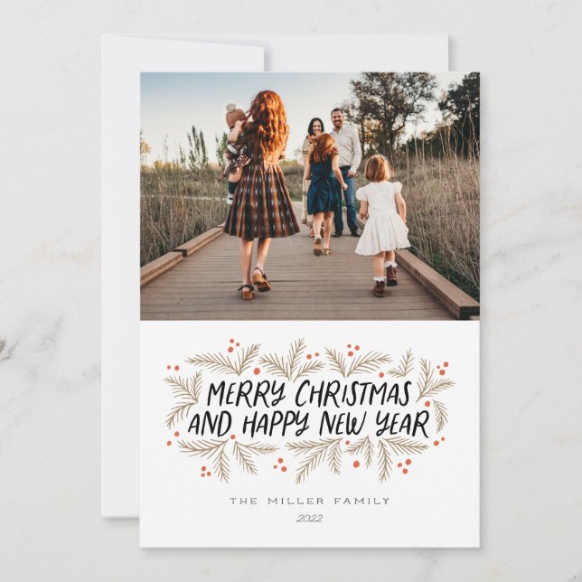Joyeux Noël Joyeux Nouvel An Floral Carte de vacan (Devant)